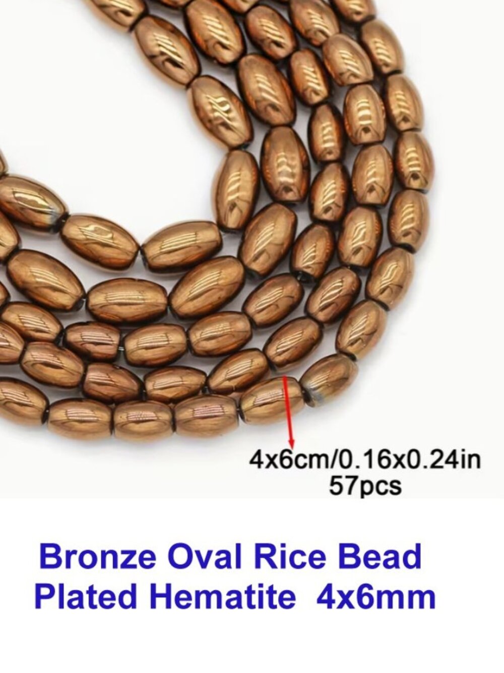 Bronze Oval Rice Bead Plated Hematite  4x6mm